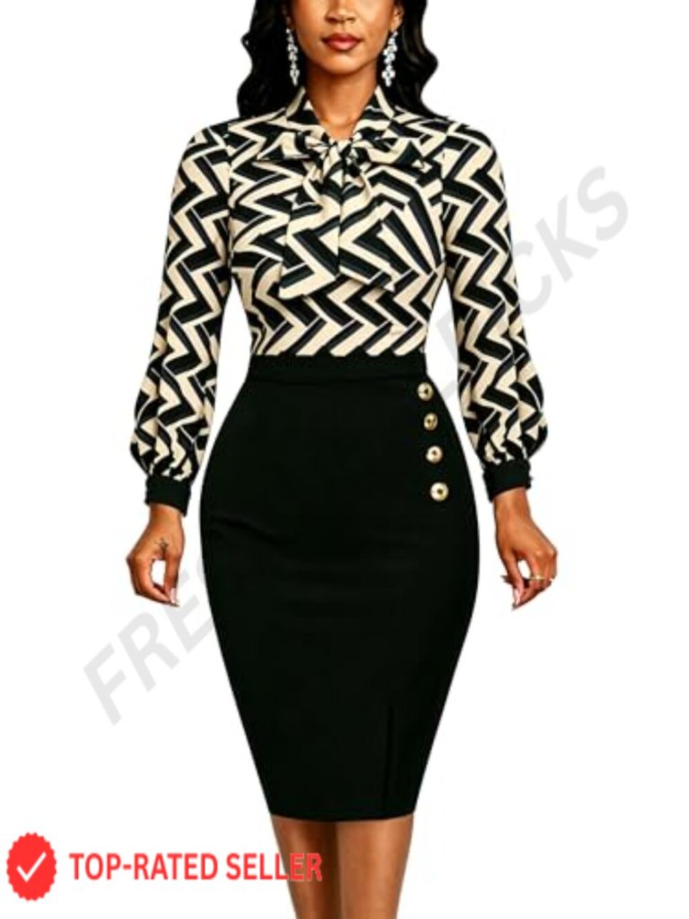 Women's Work Pencil Midi Dress 3/4 Sleeve Bodycon Business Professional